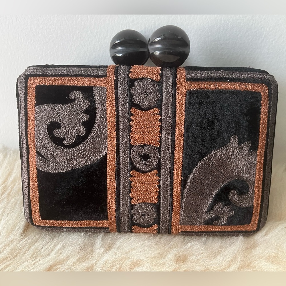 Anthropologie Maliparmi Velvet Carpet Box Clutch Black - NWT